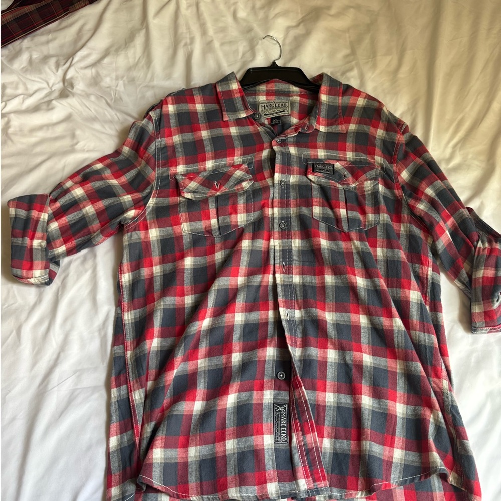 Marc Ecko Men's Red and Gray Plaid Shirt
